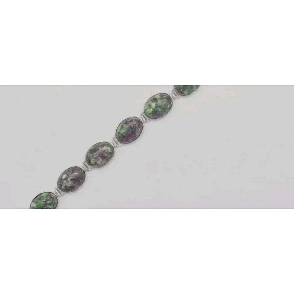 Women's Pink Green‎ Zoisite Gemstone Sterling Silver Bracelet Adjustable
